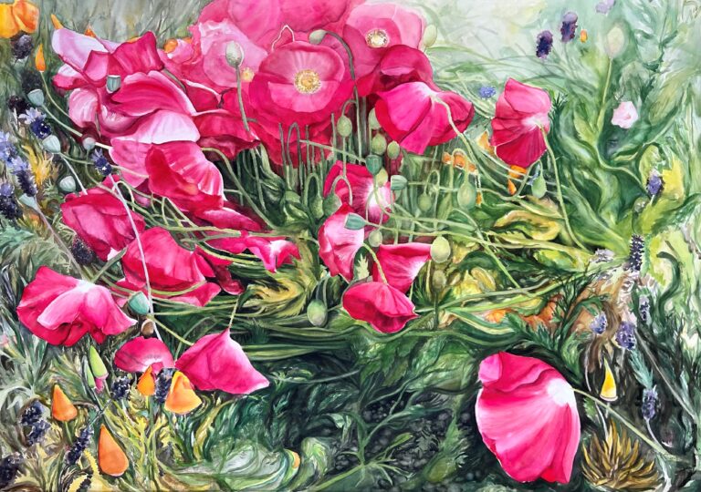 Jennifer Roberts Almodova Pink is the Daughter of Red 2023 40 x 54 inches watercolor courtesy M Stark Gallery SMALL 1 768x540