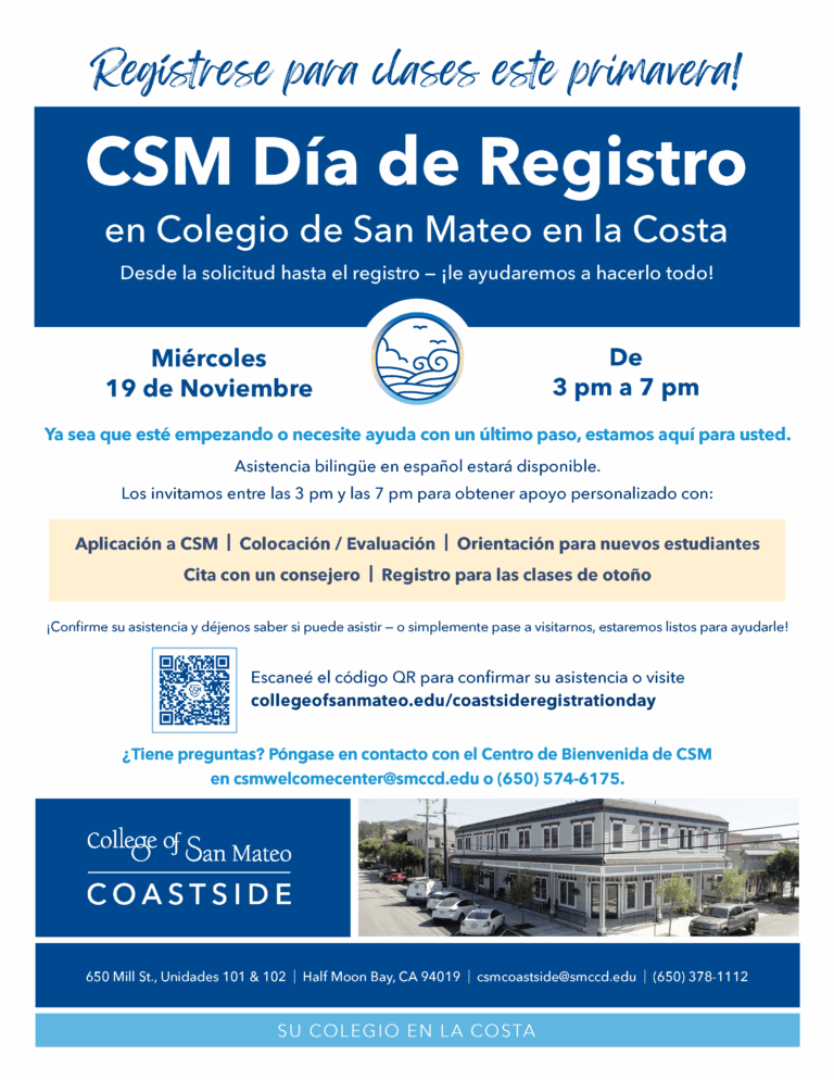 CSM Coastside Registration Day Flyer 10 13 25 SPANISH 768x994